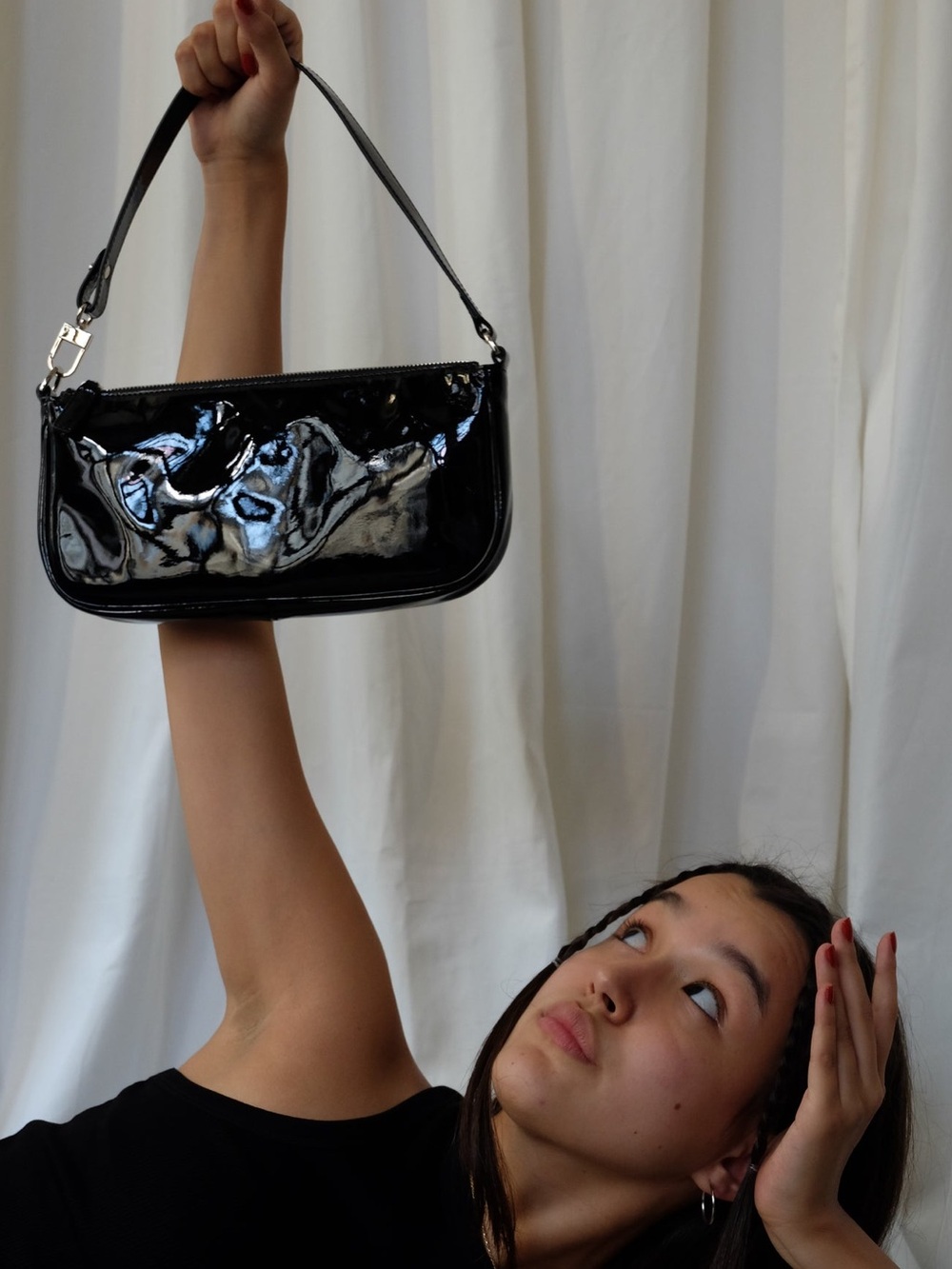 By Far Womens Black Patent Leather Rachel Shoulder Bag